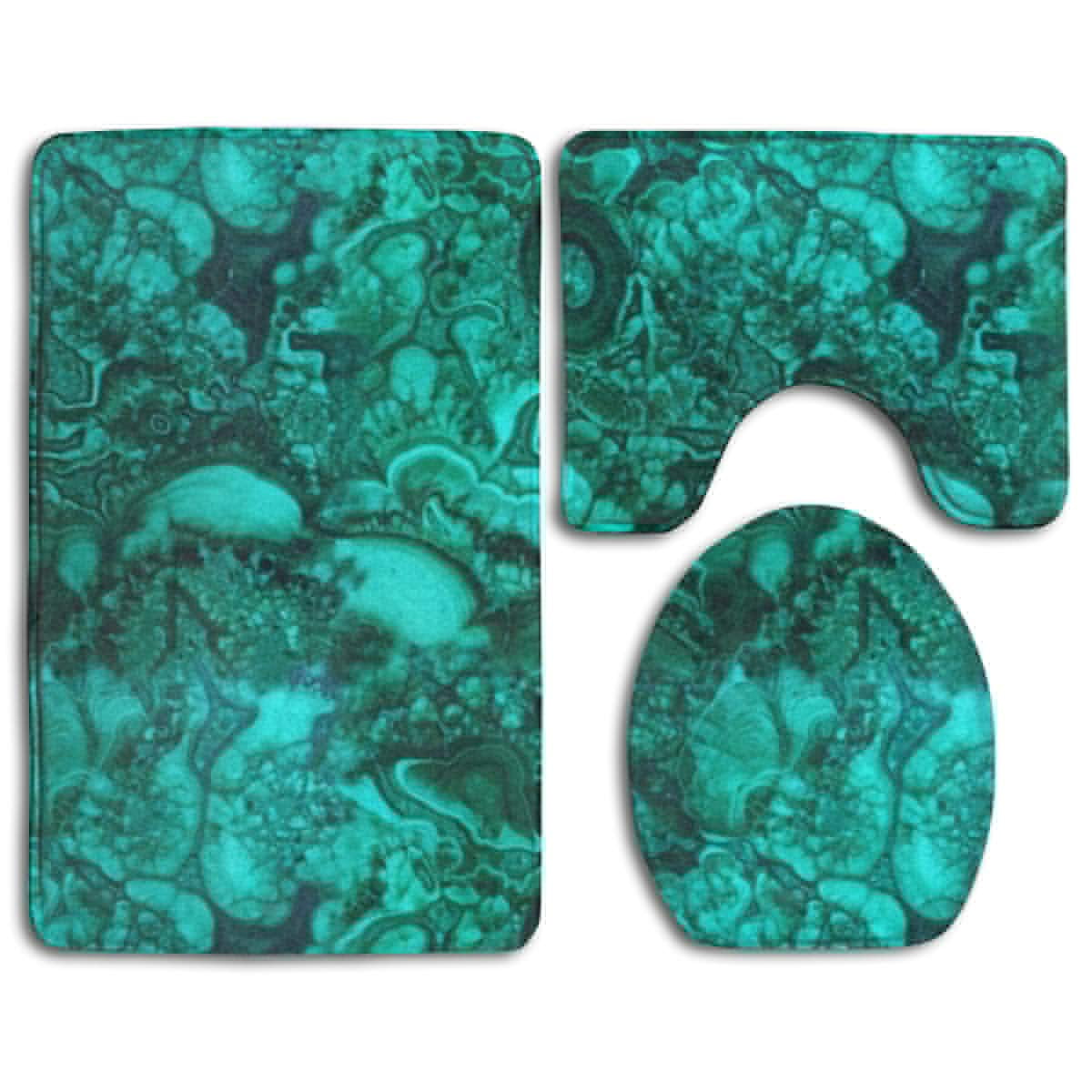 CHAPLLE Jade Green Dark Jade 3 Piece Bathroom Rugs Set Bath Rug Contour