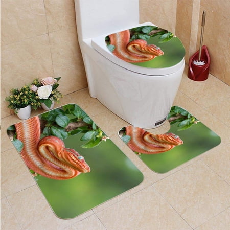 CHAPLLE Juvenile Emerald Tree Boa Ready to Strike 3 Piece Bathroom Rugs Set Bath Rug Contour Mat and Toilet Lid Cover