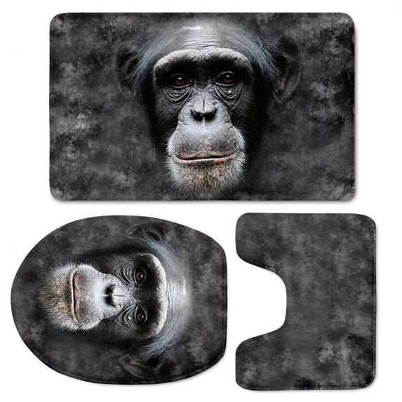 CHAPLLE Kawaii Monkey 3 Piece Bathroom Rugs Set Bath Rug Contour Mat and Toilet Lid Cover