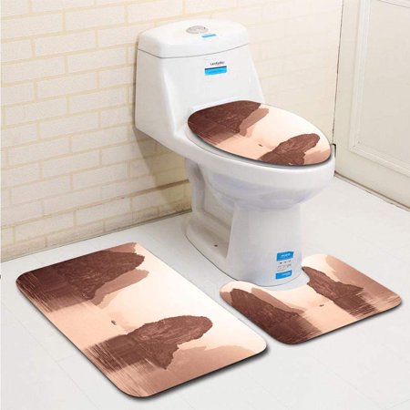 CHAPLLE King Kong Rock Boat Sunrise Vietnam 3 Piece Bathroom Rugs Set Bath Rug Contour Mat and Toilet Lid Cover