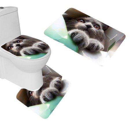 CHAPLLE Kitten Cat Box Cool Cat Funny Cat Funny 3 Piece Bathroom Rugs Set Bath Rug Contour Mat and Toilet Lid Cover