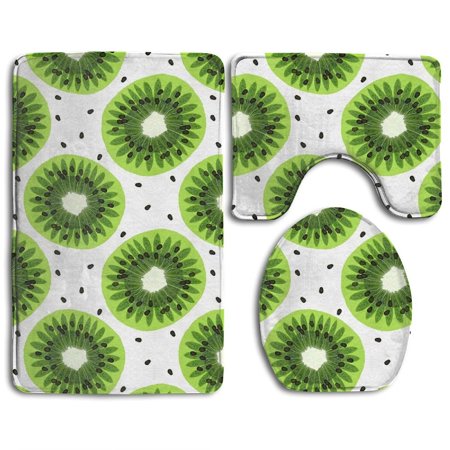 CHAPLLE Kiwi 3 Piece Bathroom Rugs Set Bath Rug Contour Mat and Toilet Lid Cover
