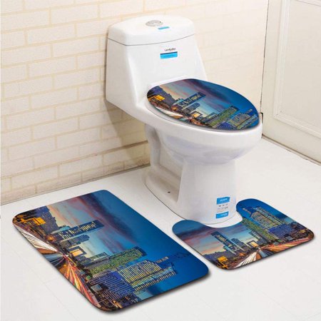 CHAPLLE La Defense Paris 3 Piece Bathroom Rugs Set Bath Rug Contour Mat and Toilet Lid Cover