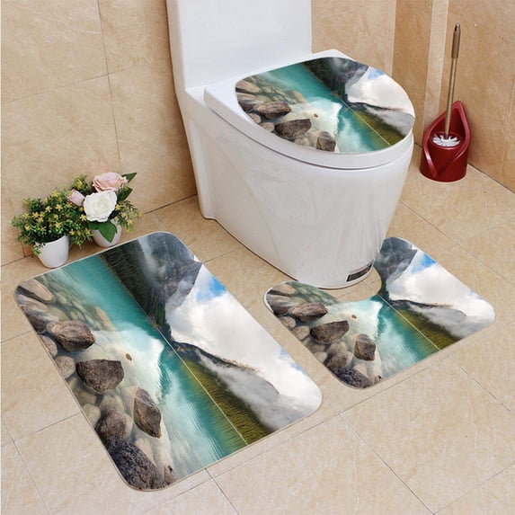 CHAPLLE Lake Louise Banff National Park Canada 3 Piece Bathroom Rugs Set Bath Rug Contour Mat and Toilet Lid Cover