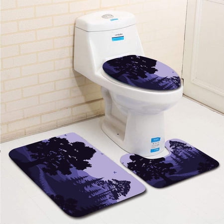 CHAPLLE Landscape Trees Mountains Birds 3 Piece Bathroom Rugs Set Bath Rug Contour Mat and Toilet Lid Cover