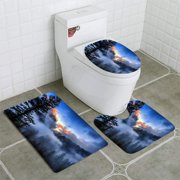 CHAPLLE Last Light on Cloud Covered Yosemite 3 Piece Bathroom Rugs Set Bath Rug Contour Mat and Toilet Lid Cover
