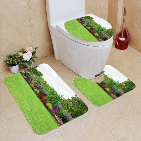 CHAPLLE Lawn Formal Garden 3 Piece Bathroom Rugs Set Bath Rug Contour Mat and Toilet Lid Cover