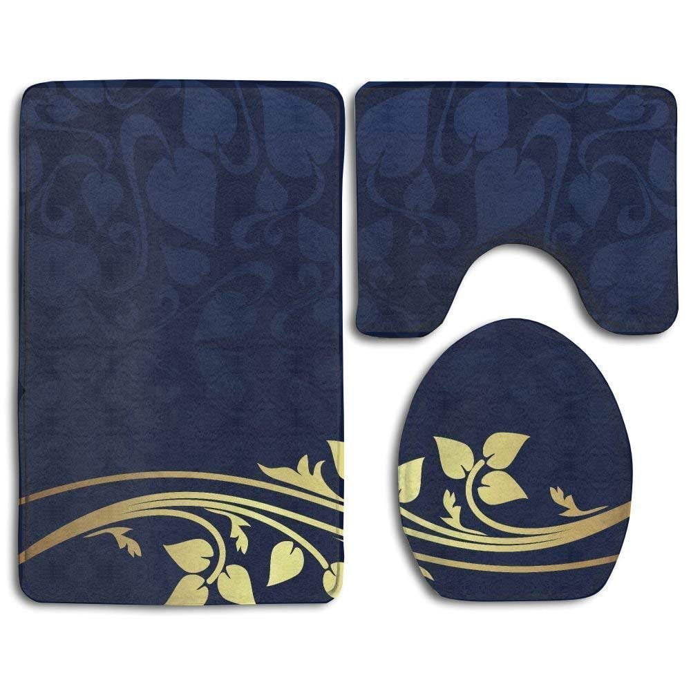 CHAPLLE Leaf Golden Floral Branch Leaves Dark Blue Gold 3 Piece ...