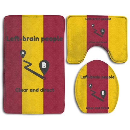 CHAPLLE Left BraPeople Clear Direct 3 Piece Bathroom Rugs Set Bath Rug Contour Mat and Toilet Lid Cover