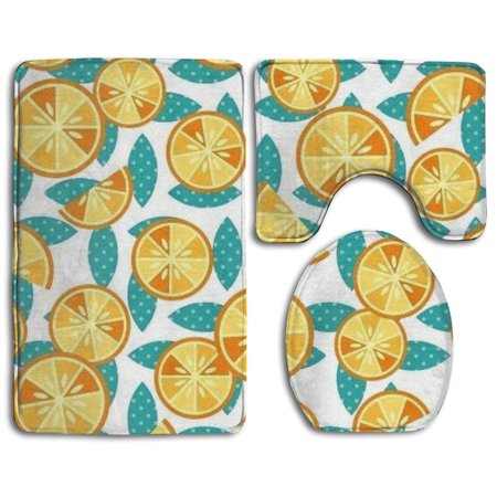 CHAPLLE Lemon Orange 3 Piece Bathroom Rugs Set Bath Rug Contour Mat and Toilet Lid Cover