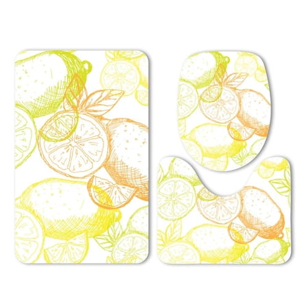 CHAPLLE Lemon Texture Slice Fruit Summer 3 Piece Bathroom Rugs Set Bath Rug Contour Mat and Toilet Lid Cover
