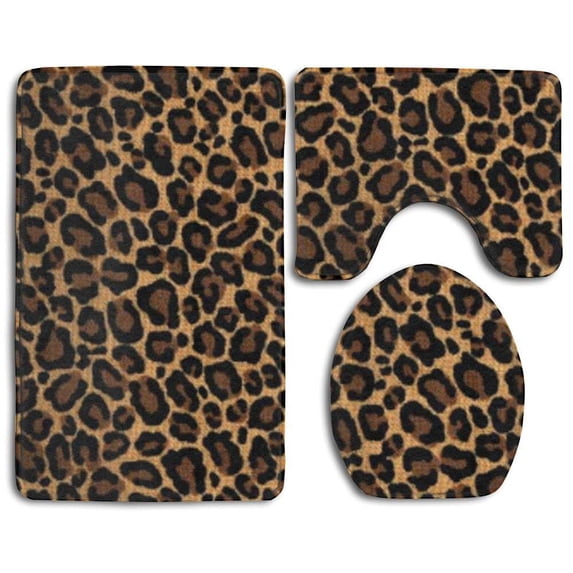 CHAPLLE Leopard Skin 3 Piece Bathroom Rugs Set Bath Rug Contour Mat and Toilet Lid Cover