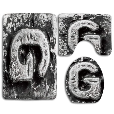 CHAPLLE Letter G Capital G Gothic Influences from Middle Age Artistic Alphabet Characters 3 Piece Bathroom Rugs Set Bath Rug Contour Mat and Toilet Lid Cover