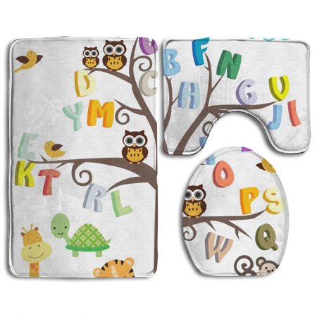 CHAPLLE Letters And 3 Piece Bathroom Rugs Set Bath Rug Contour Mat and Toilet Lid Cover