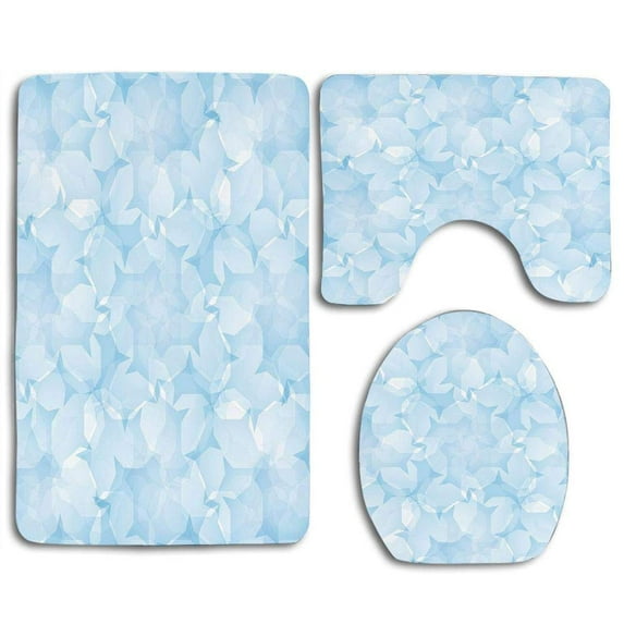 CHAPLLE Light Blue Apple Flower Blossoms Poly Effects Spring Nature Garden Abstraction 3 Piece Bathroom Rugs Set Bath Rug Contour Mat and Toilet Lid Cover