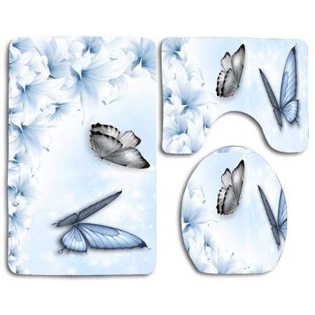 CHAPLLE Lily Dreams 3 Piece Bathroom Rugs Set Bath Rug Contour Mat and Toilet Lid Cover