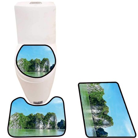 CHAPLLE Limestone Rocks in halong Bay Vietnam 3 Piece Bathroom Rugs Set Bath Rug Contour Mat and Toilet Lid Cover