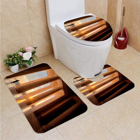 CHAPLLE Lincoln Memorial at Sunrise 3 Piece Bathroom Rugs Set Bath Rug Contour Mat and Toilet Lid Cover