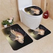 CHAPLLE Lion Fish 3 Piece Bathroom Rugs Set Bath Rug Contour Mat and Toilet Lid Cover