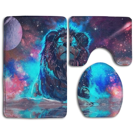 CHAPLLE Lion Under Universe 3 Piece Bathroom Rugs Set Bath Rug Contour Mat and Toilet Lid Cover