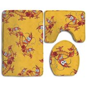 CHAPLLE Lobster Dance 3 Piece Bathroom Rugs Set Bath Rug Contour Mat and Toilet Lid Cover