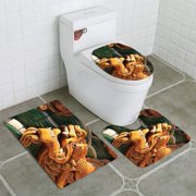 CHAPLLE Long in Nine Dragon Screen 3 Piece Bathroom Rugs Set Bath Rug Contour Mat and Toilet Lid Cover