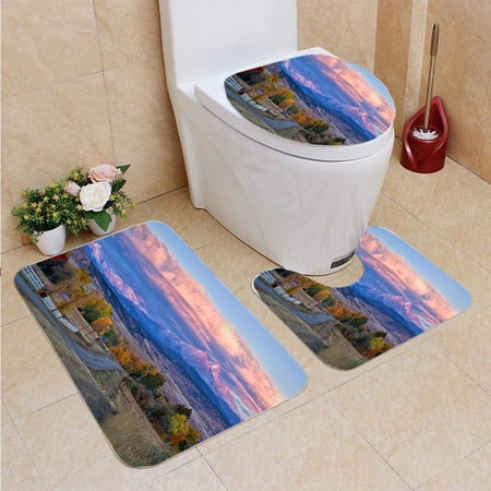 CHAPLLE Long s Peak Sunrise a Fall Morning 3 Piece Bathroom Rugs Set Bath Rug Contour Mat and Toilet Lid Cover