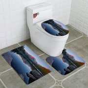 CHAPLLE Longs Peak Reflection on Bear Lake 3 Piece Bathroom Rugs Set Bath Rug Contour Mat and Toilet Lid Cover