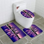 CHAPLLE Los Angeles 3 Piece Bathroom Rugs Set Bath Rug Contour Mat and Toilet Lid Cover
