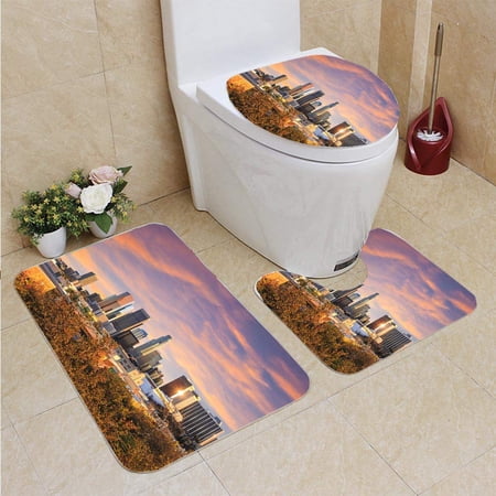 CHAPLLE Los Angeles Skyline 3 Piece Bathroom Rugs Set Bath Rug Contour Mat and Toilet Lid Cover