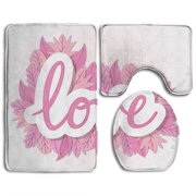 CHAPLLE Love 3 Piece Bathroom Rugs Set Bath Rug Contour Mat and Toilet Lid Cover