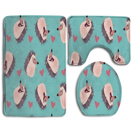 CHAPLLE Lovely Hedgehog 3 Piece Bathroom Rugs Set Bath Rug Contour Mat and Toilet Lid Cover