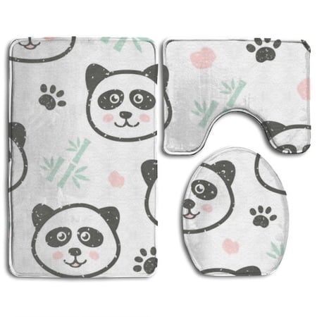 CHAPLLE Lovely Panda 3 Piece Bathroom Rugs Set Bath Rug Contour Mat and Toilet Lid Cover