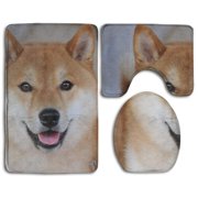 CHAPLLE Lovely Shiba 3 Piece Bathroom Rugs Set Bath Rug Contour Mat and Toilet Lid Cover