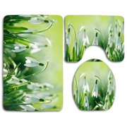 CHAPLLE Lovely Snowdrops Flowers 3 Piece Bathroom Rugs Set Bath Rug Contour Mat and Toilet Lid Cover