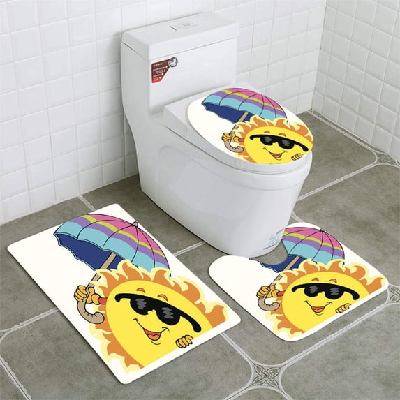 CHAPLLE Lurking Sun Umbrella 3 Piece Bathroom Rugs Set Bath Rug Contour Mat and Toilet Lid Cover