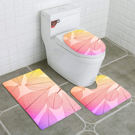 CHAPLLE Macro Leaves 3 Piece Bathroom Rugs Set Bath Rug Contour Mat and Toilet Lid Cover