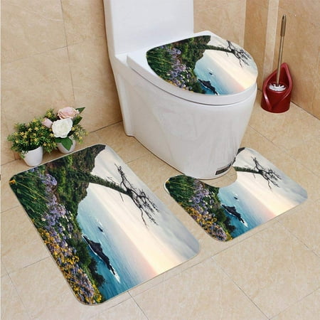 CHAPLLE Madeira Island Landscape 3 Piece Bathroom Rugs Set Bath Rug Contour Mat and Toilet Lid Cover