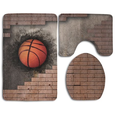 CHAPLLE Magical Football Wall 3 Piece Bathroom Rugs Set Bath Rug Contour Mat and Toilet Lid Cover