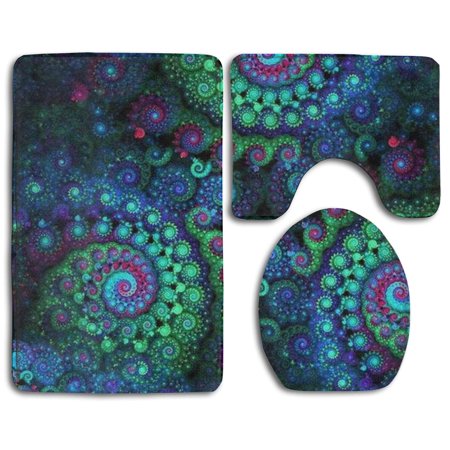 CHAPLLE Magical Tie Dye 3 Piece Bathroom Rugs Set Bath Rug Contour Mat and Toilet Lid Cover
