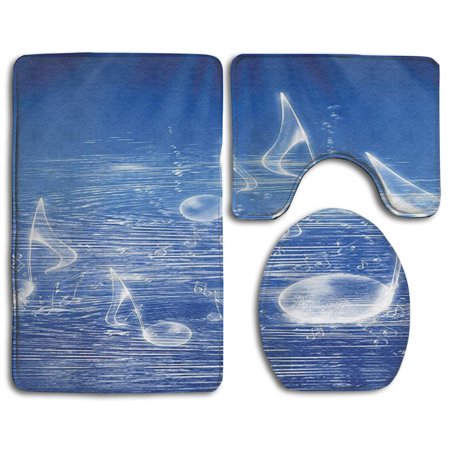 CHAPLLE Magical Water Musical Notes Bubbles and Dancing Waves Fantasy Music 3 Piece Bathroom Rugs Set Bath Rug Contour Mat and Toilet Lid Cover