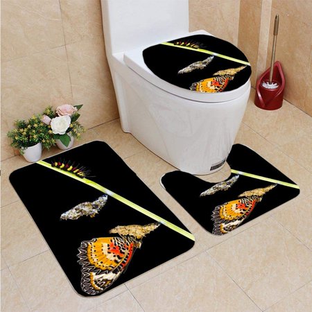 CHAPLLE Male Leopard Lacewing Butterfly Life Cycle 3 Piece Bathroom Rugs Set Bath Rug Contour Mat and Toilet Lid Cover