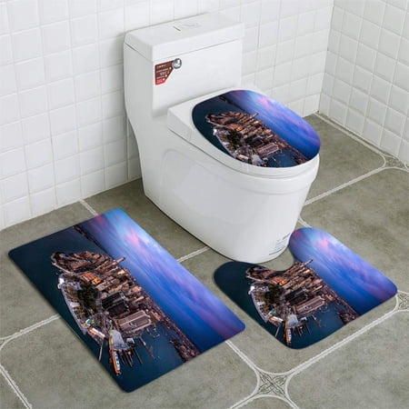 CHAPLLE Manhattan Island in New York City 3 Piece Bathroom Rugs Set Bath Rug Contour Mat and Toilet Lid Cover