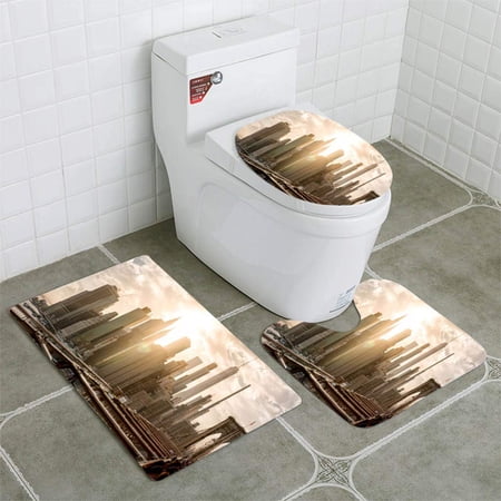 CHAPLLE Manhattan Skyline from Brooklyn Bridge at Dusk 3 Piece Bathroom Rugs Set Bath Rug Contour Mat and Toilet Lid Cover