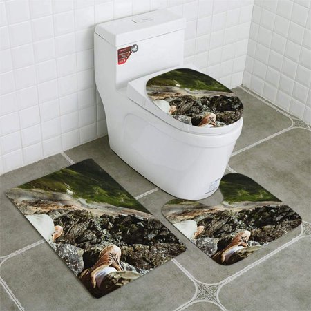 CHAPLLE Mans Legs on top Mountain First Person View 3 Piece Bathroom Rugs Set Bath Rug Contour Mat and Toilet Lid Cover