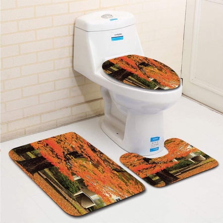 CHAPLLE Maple Tree in Fall 3 Piece Bathroom Rugs Set Bath Rug Contour Mat and Toilet Lid Cover