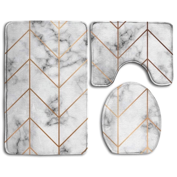 CHAPLLE Marble Stripe 3 Piece Bathroom Rugs Set Bath Rug Contour Mat and Toilet Lid Cover