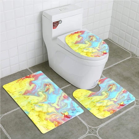 CHAPLLE Melted Rainbow Ice Cream 3 Piece Bathroom Rugs Set Bath Rug Contour Mat and Toilet Lid Cover
