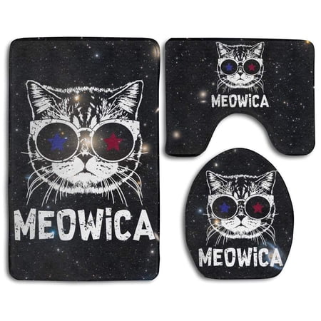 CHAPLLE Meowica 3 Piece Bathroom Rugs Set Bath Rug Contour Mat and Toilet Lid Cover