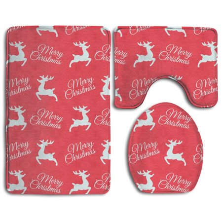 CHAPLLE Merry Christma 3 Piece Bathroom Rugs Set Bath Rug Contour Mat and Toilet Lid Cover